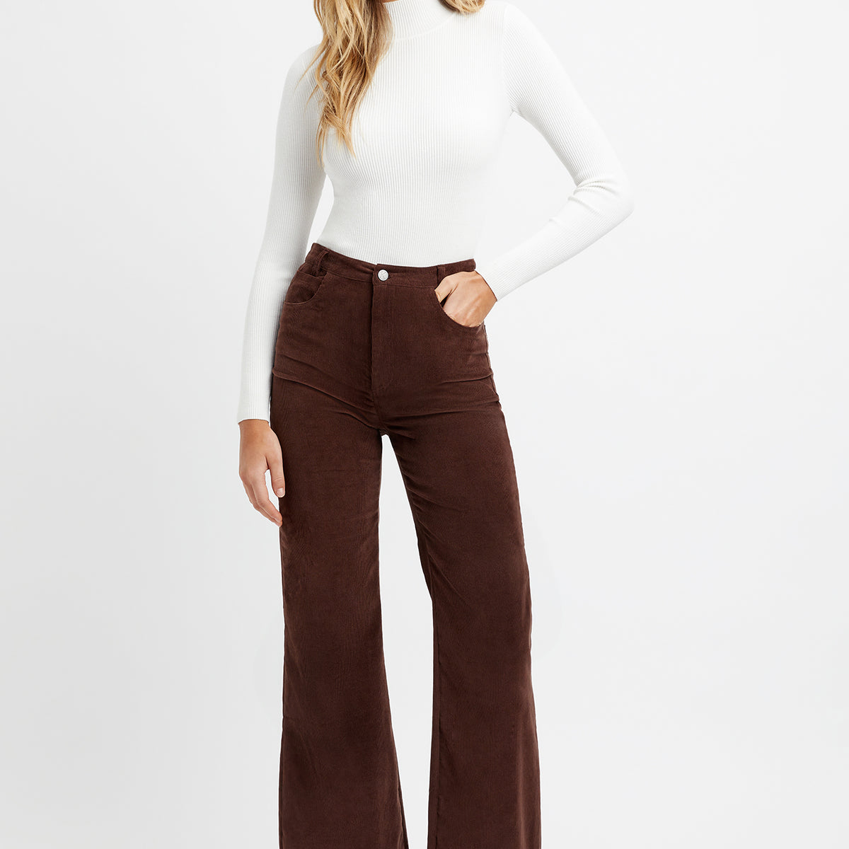 Low Rise Cord Belted Flare Pant , Aloe Green
