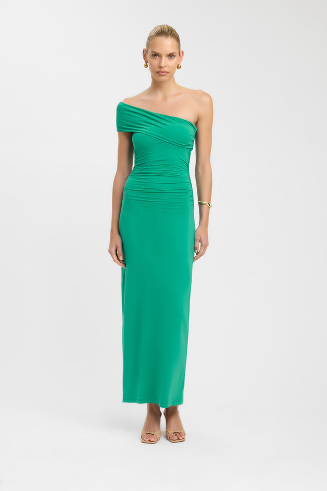 front Aston Maxi Dress Kookai Bodycon Maxi Fitted Asymmetry green womens-dresses 