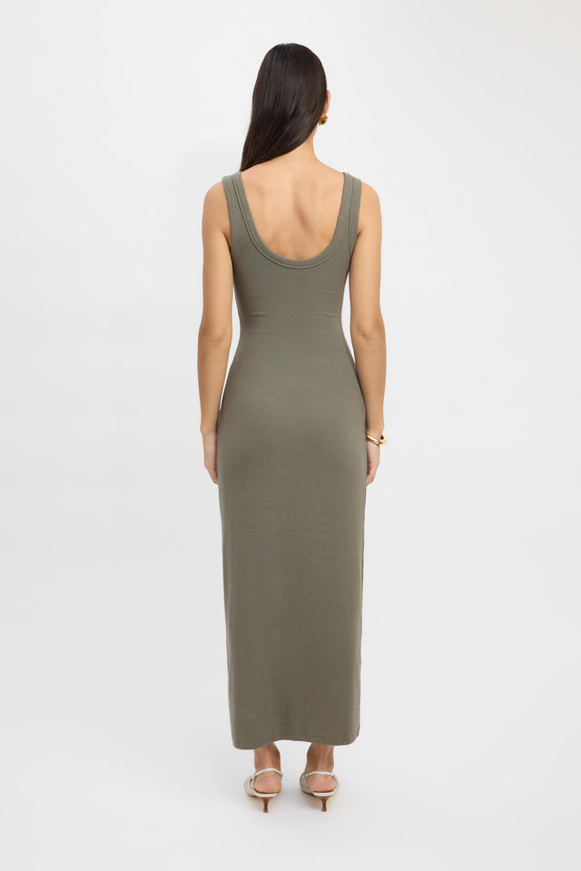 product Romeo Tank Dress Kookai Straight Maxi Fitted Scoopneck olive womens-dresses 