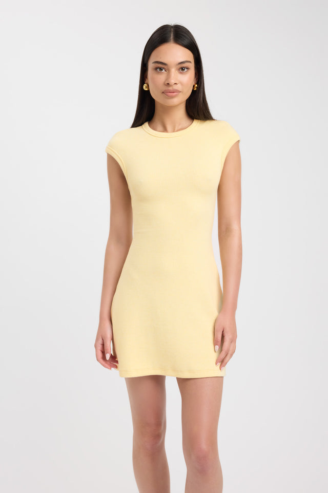 front Savannah Mini Dress Kookai Straight Mini Fitted Roundneck yellow womens-dresses 