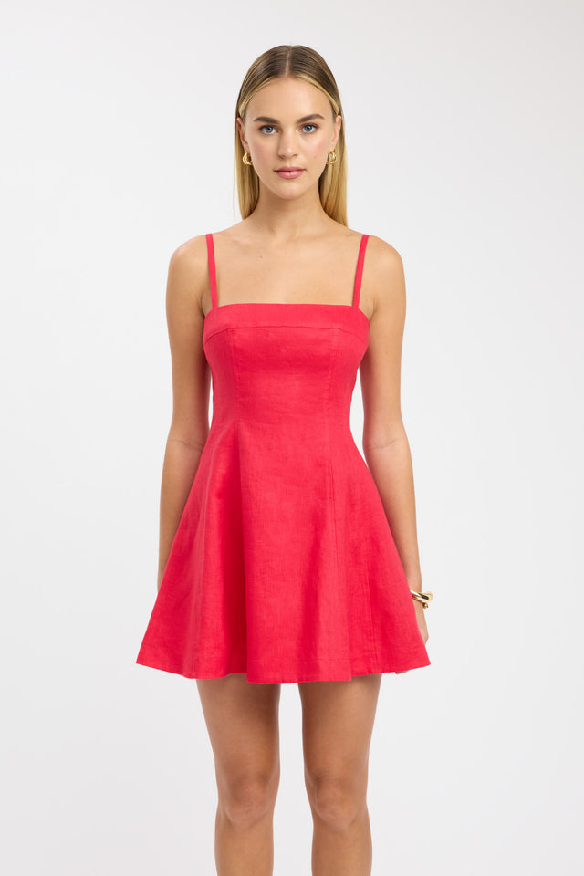 front Palm Panel Mini Dress Kookai Aline Mini fit-and-flare Squareneck red womens-dresses 