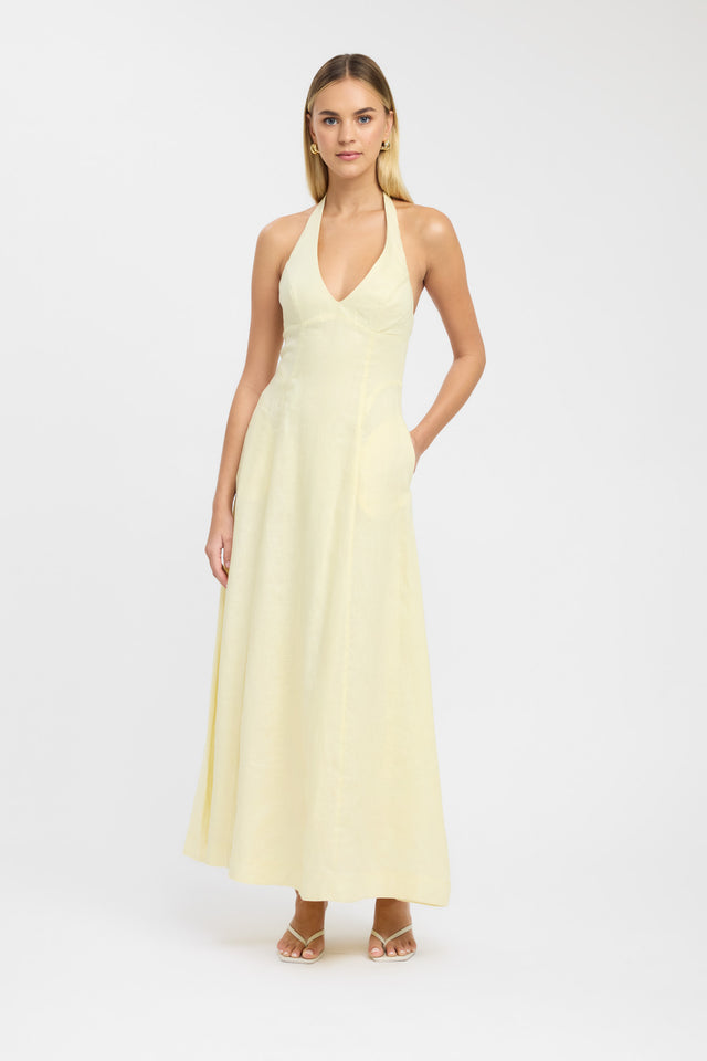 side Tahiti Halter Maxi Dress Kookai Aline Maxi fit-and-flare V-neck yellow womens-dresses 