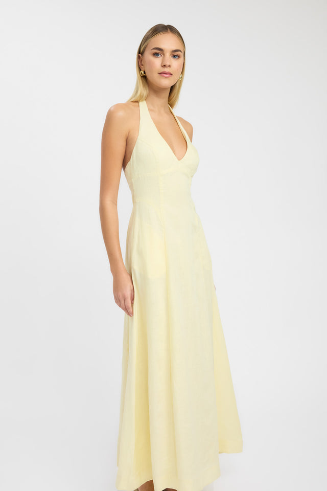 front Tahiti Halter Maxi Dress Kookai Aline Maxi fit-and-flare V-neck yellow womens-dresses 