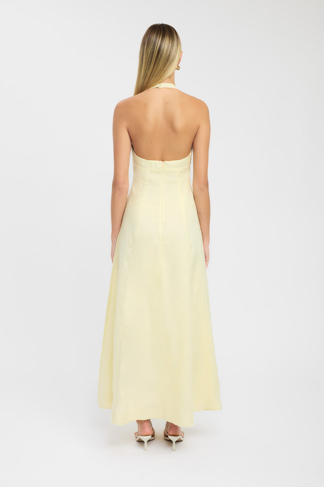 back Tahiti Halter Maxi Dress Kookai Aline Maxi fit-and-flare V-neck yellow womens-dresses 