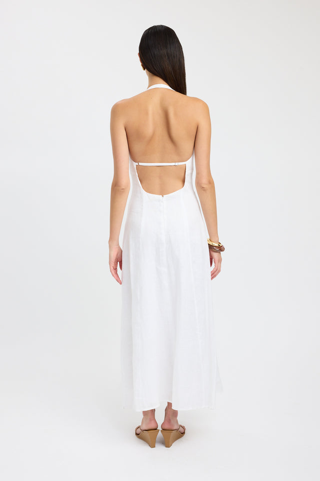 back Tahiti Ring Dress Kookai Straight Maxi Fitted Plungeneck white womens-dresses 