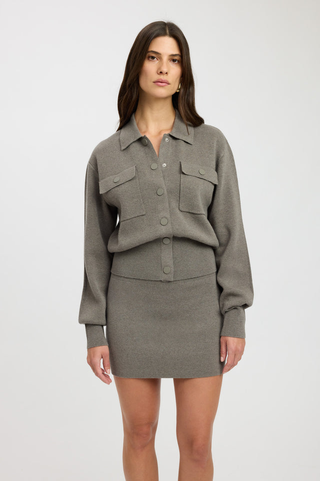 front Amelia Knit Jacket Kookai Long sleeve Regular dark grey womens-coats-and-jackets 