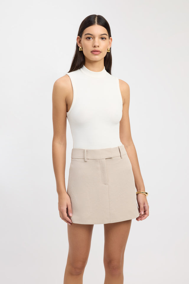 front Oyster Staple Mini Skirt Kookai Straight Mini beige womens-skirts 