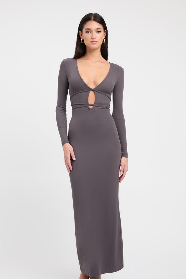 product Sereya Maxi Dress Kookai Bodycon Maxi Fitted Plungeneck grey womens-dresses 