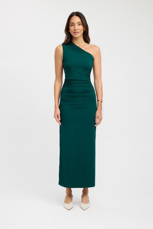 product Porter Dress Kookai Straight Maxi Fitted Asymmetry deep green womens-dresses 