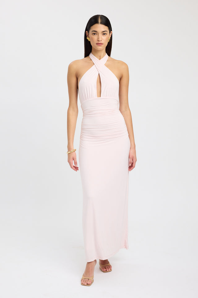 front Leni Maxi Dress Kookai Bodycon Maxi Fitted Plungeneck light pink womens-dresses 