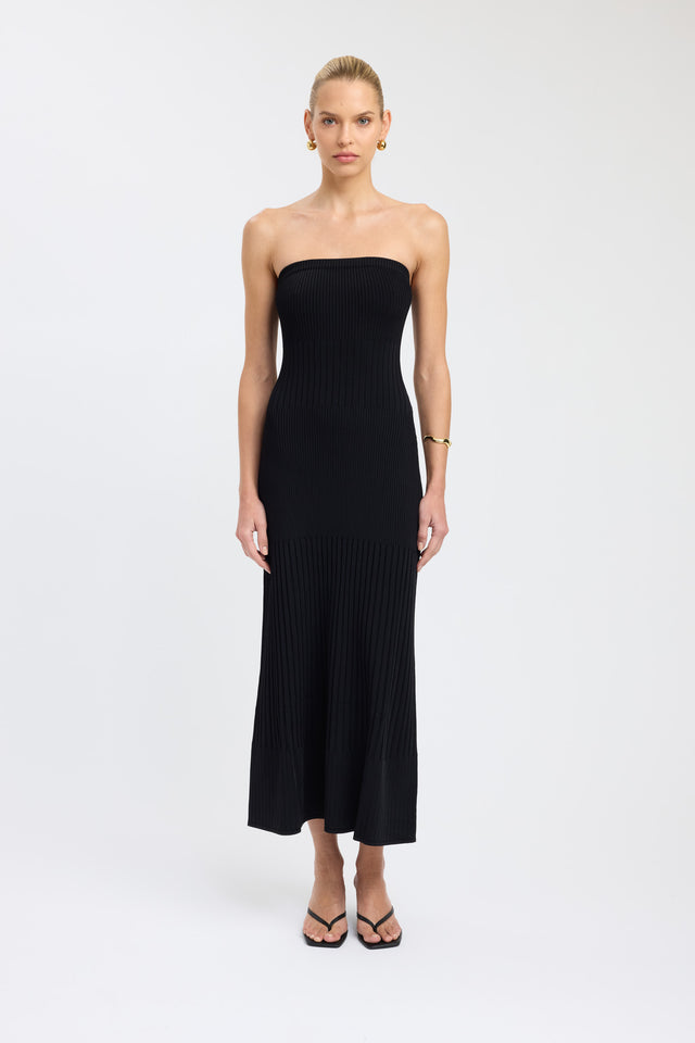 front Serah Strapless Dress Kookai Straight Maxi Fitted Straight black womens-dresses 