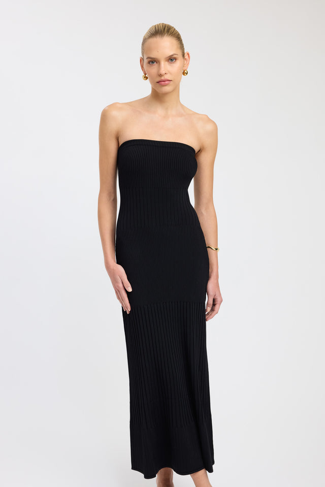 side Serah Strapless Dress Kookai Straight Maxi Fitted Straight black womens-dresses 