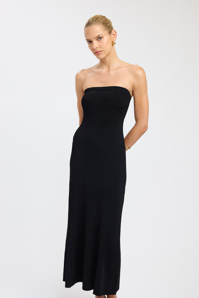 side Serah Strapless Dress Kookai Straight Maxi Fitted Straight black womens-dresses 