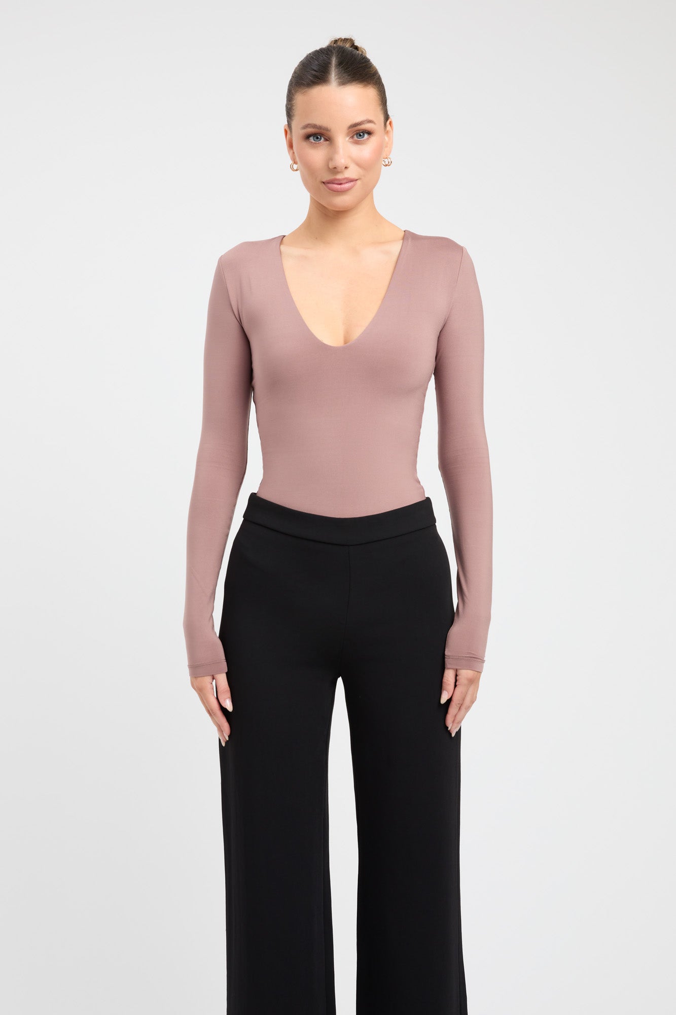 Miranda Taupe Deep V Bodysuit