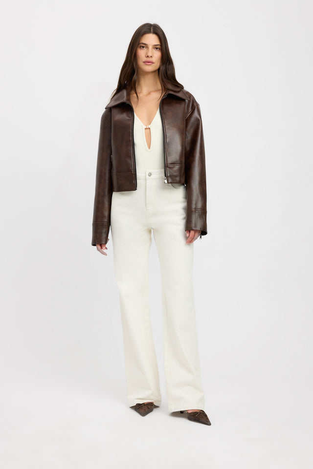 product Phoenix Distressed Jacket Kookai Long sleeve Biker Regular brown womens-coats-and-jackets 