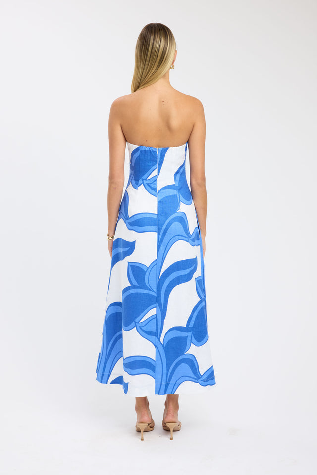 back Zani Strapless Dress Kookai Aline Maxi Relaxed Straight blue womens-dresses 