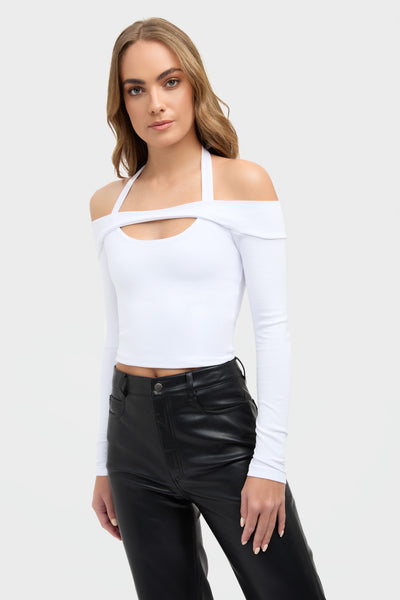 NZSALE  AIM'N OAT WHITE LUXE SEAMLESS CROPPED LONG SLEEVE